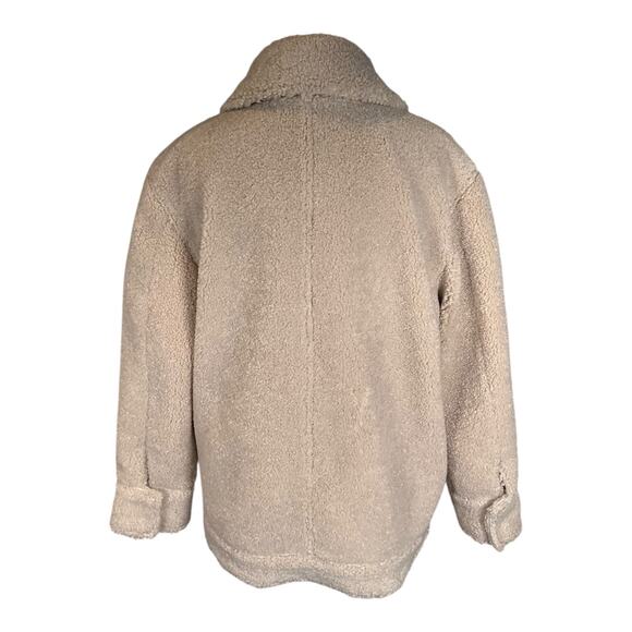 Something Navy Light Tan Faux Fur Teddy Jacket Size Small 100% Polyester Cozy - Picture 2 of 11